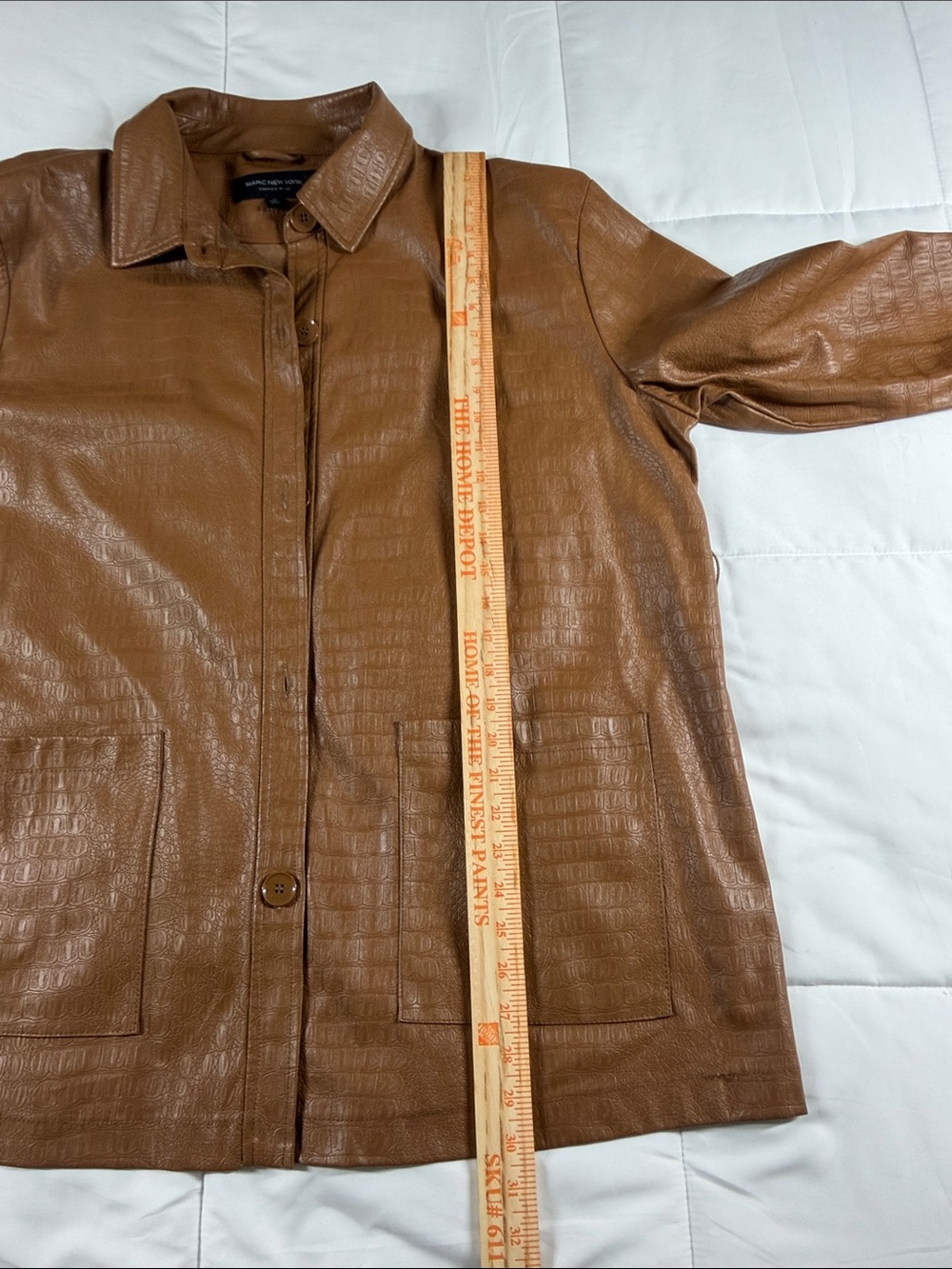 Marc Anthony Croc-Embossed Cognac Faux-Leather Belted Trench Jacket XL - Picture 7 of 11